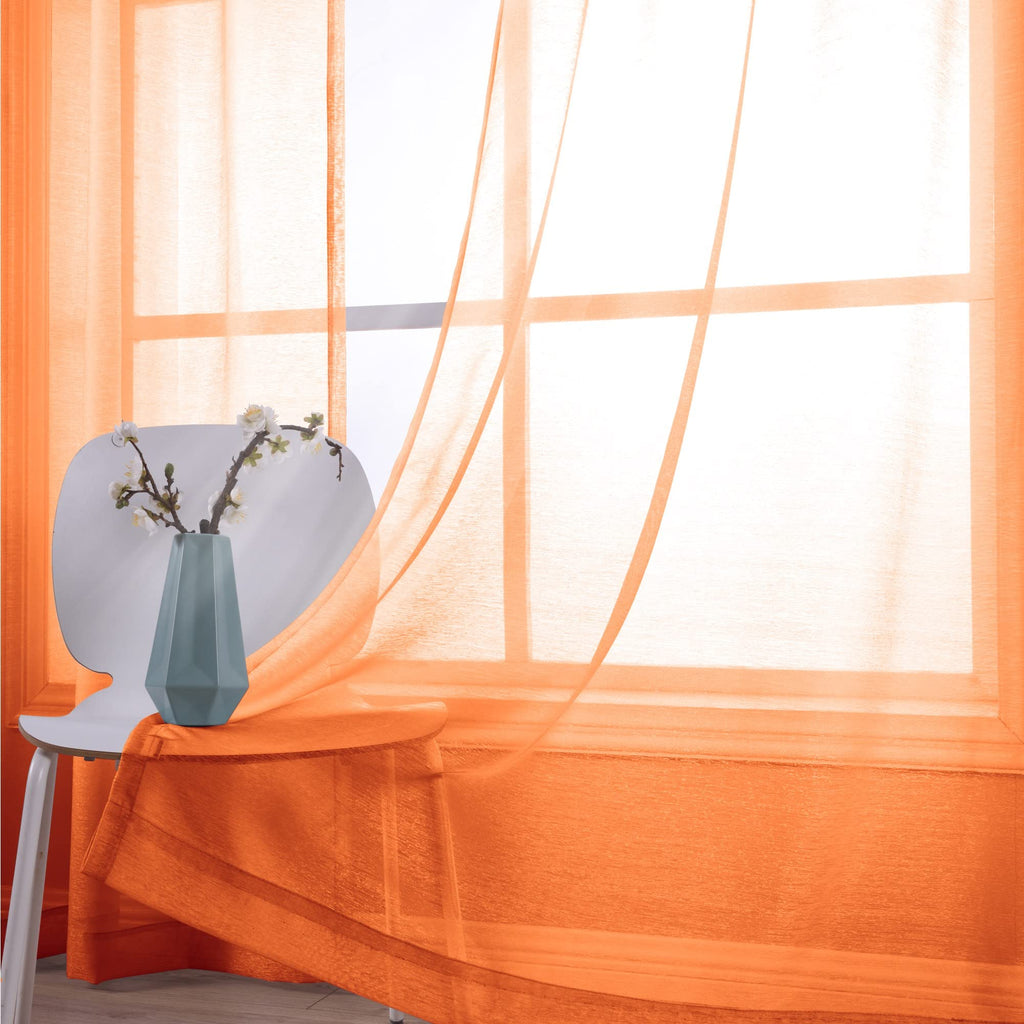 Koufall Halloween Curtains For Living Room,Bright Pumpkin Orange Color Sheer Fall Curtains For Bedroom Dining Room 84 Inches Lon