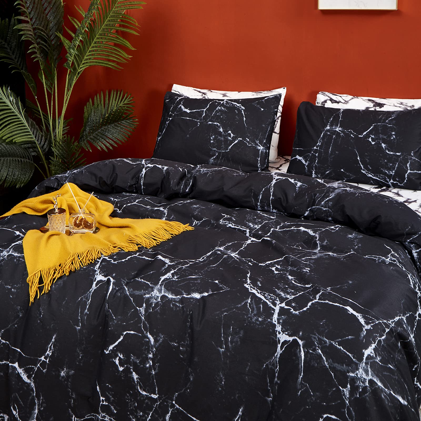 Clothknow Black White Comforter Set Full Black Marble Bedding Comforter Sets Full Men Boys Women Comforter Black Comforter Sets 3Pcs Black Comforter Sets Full Size