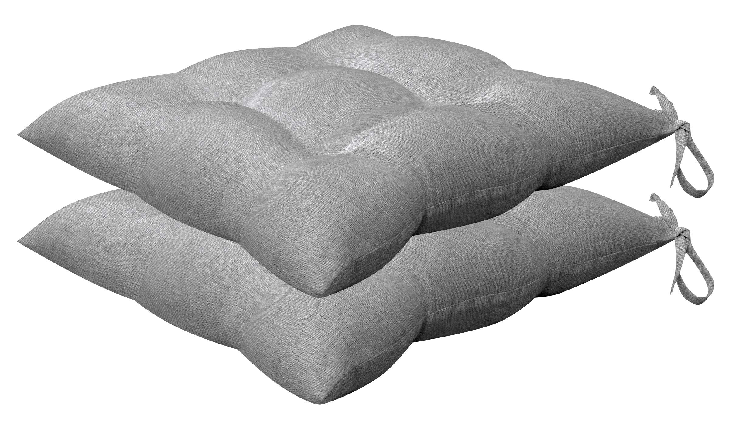 Honeycomb Indoor/Outdoor Textured Solid Platinum Grey Square Tufted Seat Cushion: Recycled Polyester Fill, Weather Resistant, Pa