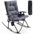 Ever Advanced Oversized Folding Rocking Camping Chair, Padded Portable Rocker Chair For Patio, Lawn And Outdoors, Heavy Duty Hard Armchair For Adults Supports 400Lbs, Grey