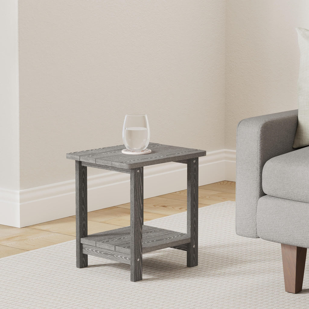 Lue Bona Adirondack Outdoor Side Table, 2-Tier Dark Grey Hdps Patio End Table Weather Resistant, Morden Side Table For Patio, Pool, Porch