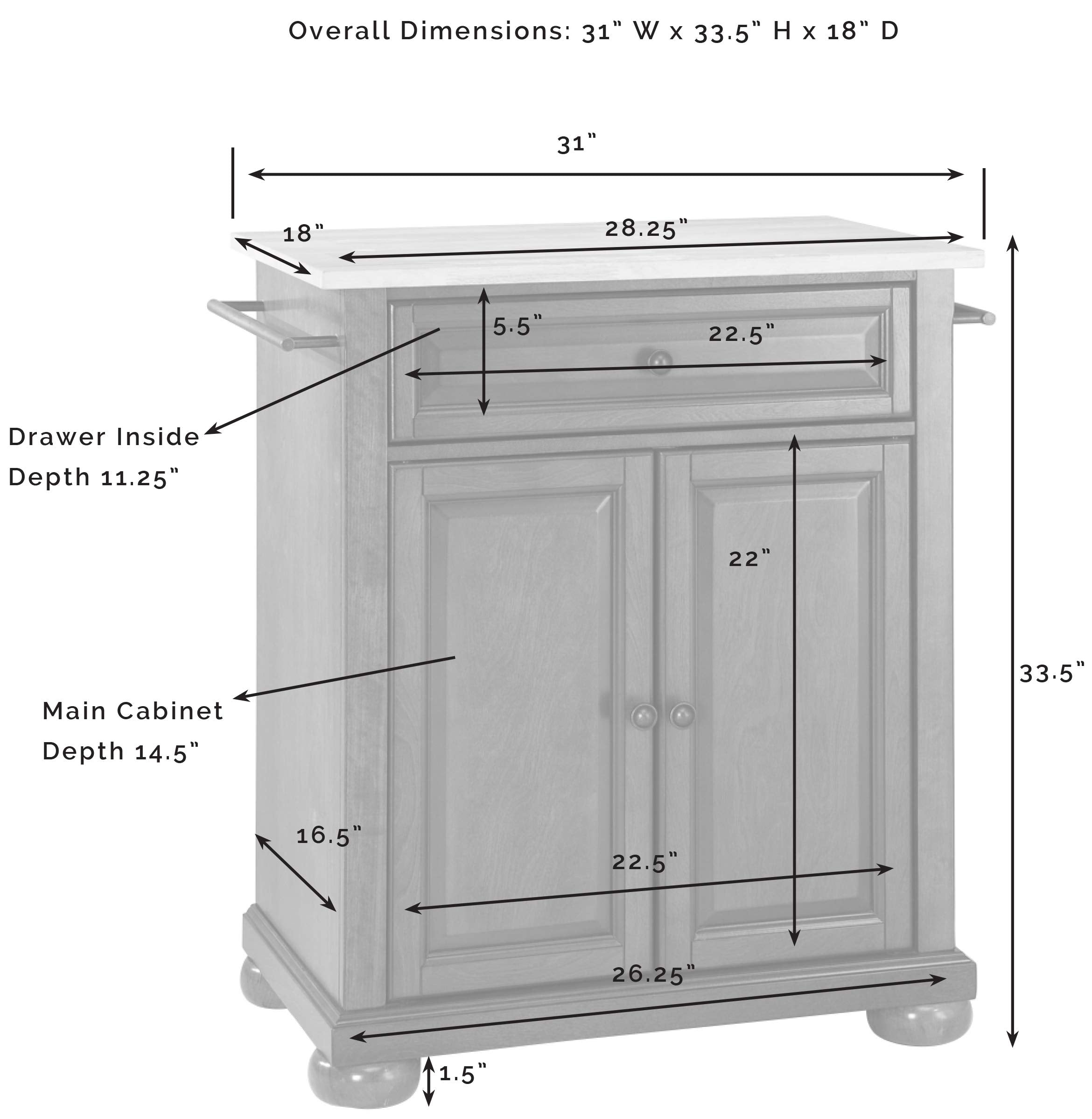 Crosley Furniture Alexandria Stone Top Small Portable Rolling Kitchen Island Storage Cart, Microwave Stand, White