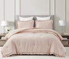 Chezmoi Collection Nora 3-Piece Ruffled Edge Trim Soft Washed Microfiber Comforter Set (Oversized King, Blush)