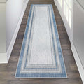 Beeiva Bordered Long Hallway Runner Rug, 2x8 Blue Modern Kitchen Runner Rugs Non Skid Washable, Printed Rug Runners for Hallways