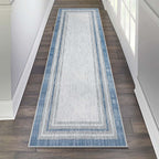 Beeiva Bordered Long Hallway Runner Rug, 2x8 Blue Modern Kitchen Runner Rugs Non Skid Washable, Printed Rug Runners for Hallways