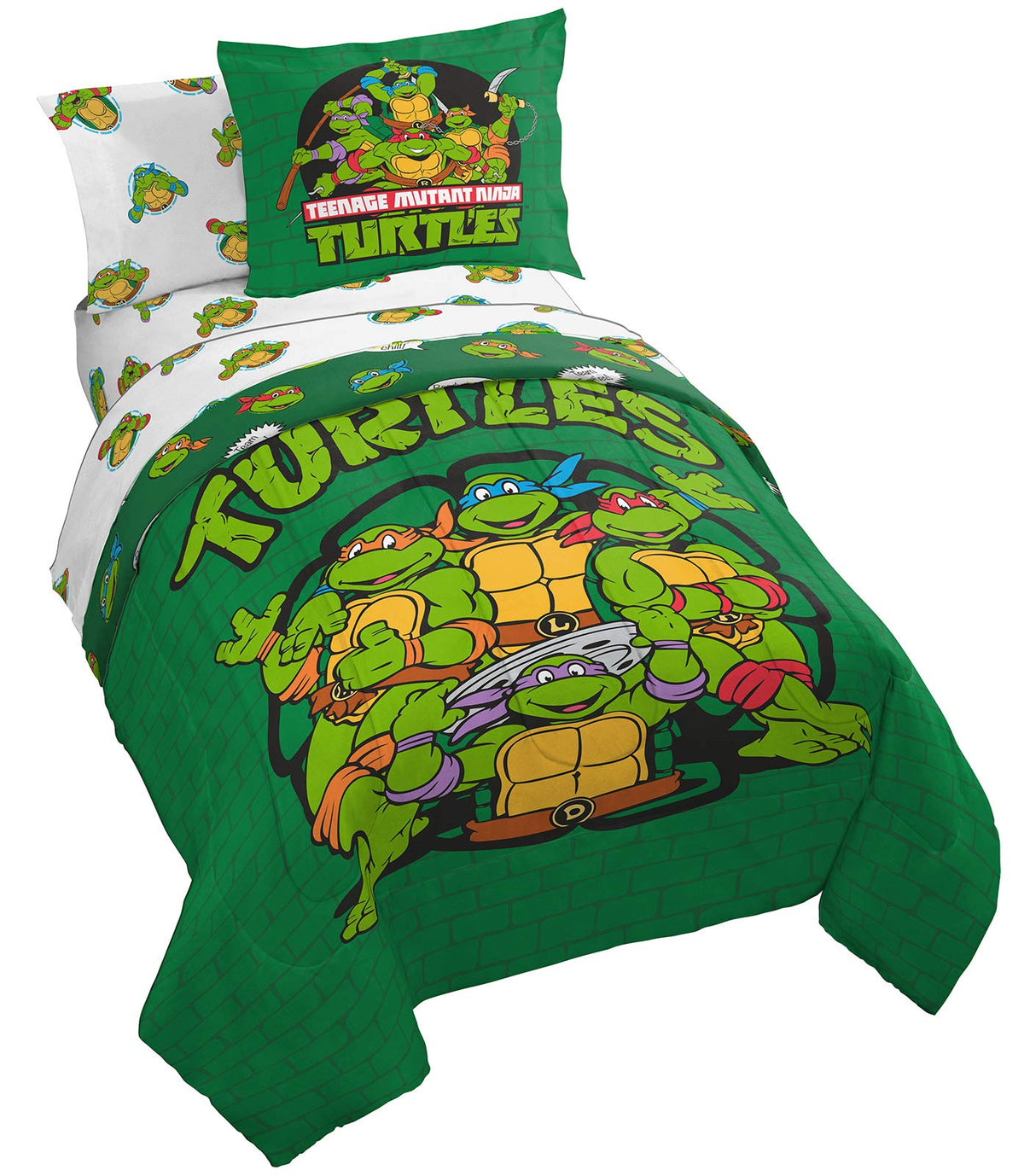 Jay Franco Nickelodeon Teenage Mutant Ninja Turtles Green Bricks 5 Piece Twin Bed Set - Includes Reversible Comforter & Sheet Se