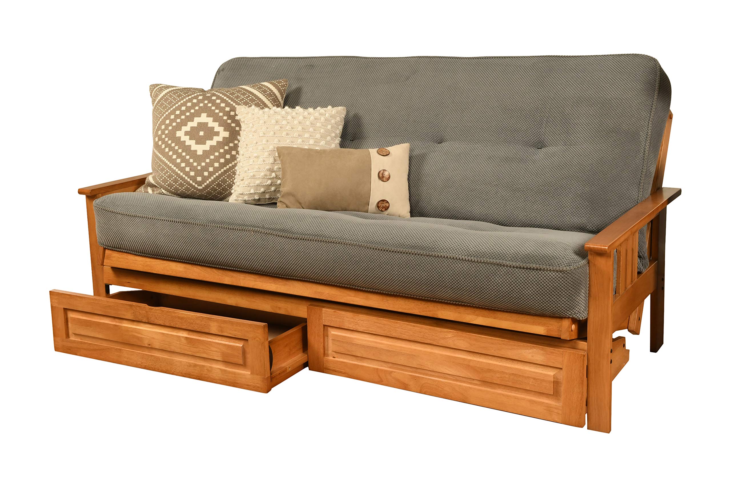 Kodiak Furniture Monterey Futon Set With Storage Drawers, With Butternut Base And Marmont Thunder Mattress