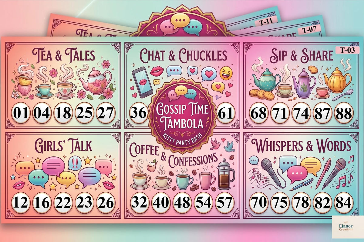 Elance Creations Friends Theme Tambola Tickets (15 Unique Cards) for Kitty Party, Housie Game, Ladies Night, Birthday & Family G