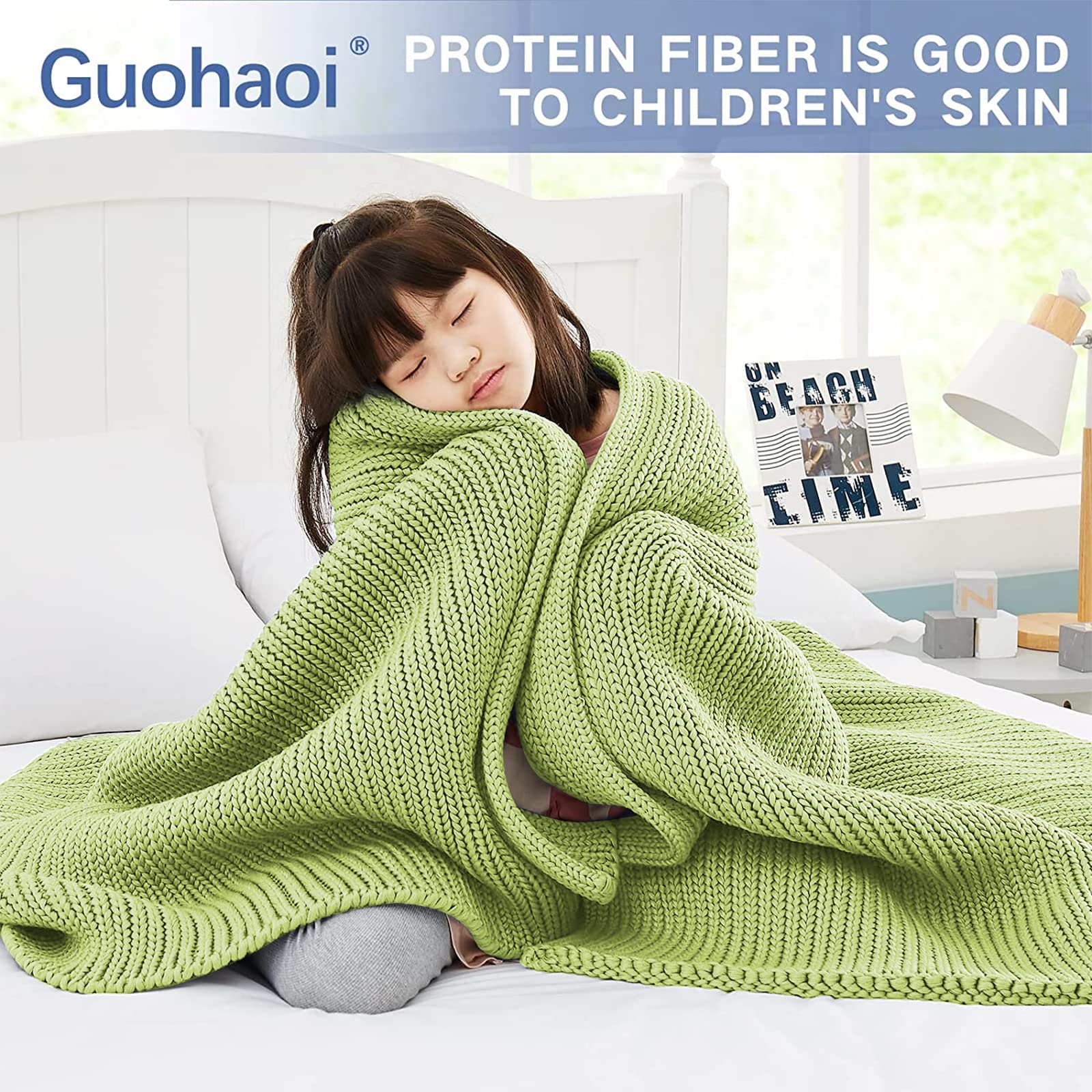 Guohaoi Knitted Weighted Blanket(Light Green 50''X60'' 5Lbs),Home D  Cor Cooling Throw Blanket For Hot Sleepers,Hand Made Chunky