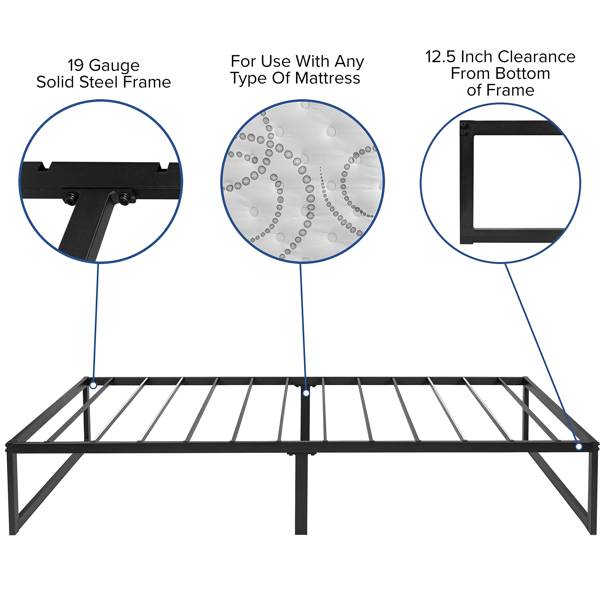 Flash Furniture Lana 14 Inch Metal Platform Bed Frame - No Box Spring Needed with Steel Slat Support and Quick Lock Functionality (Twin)