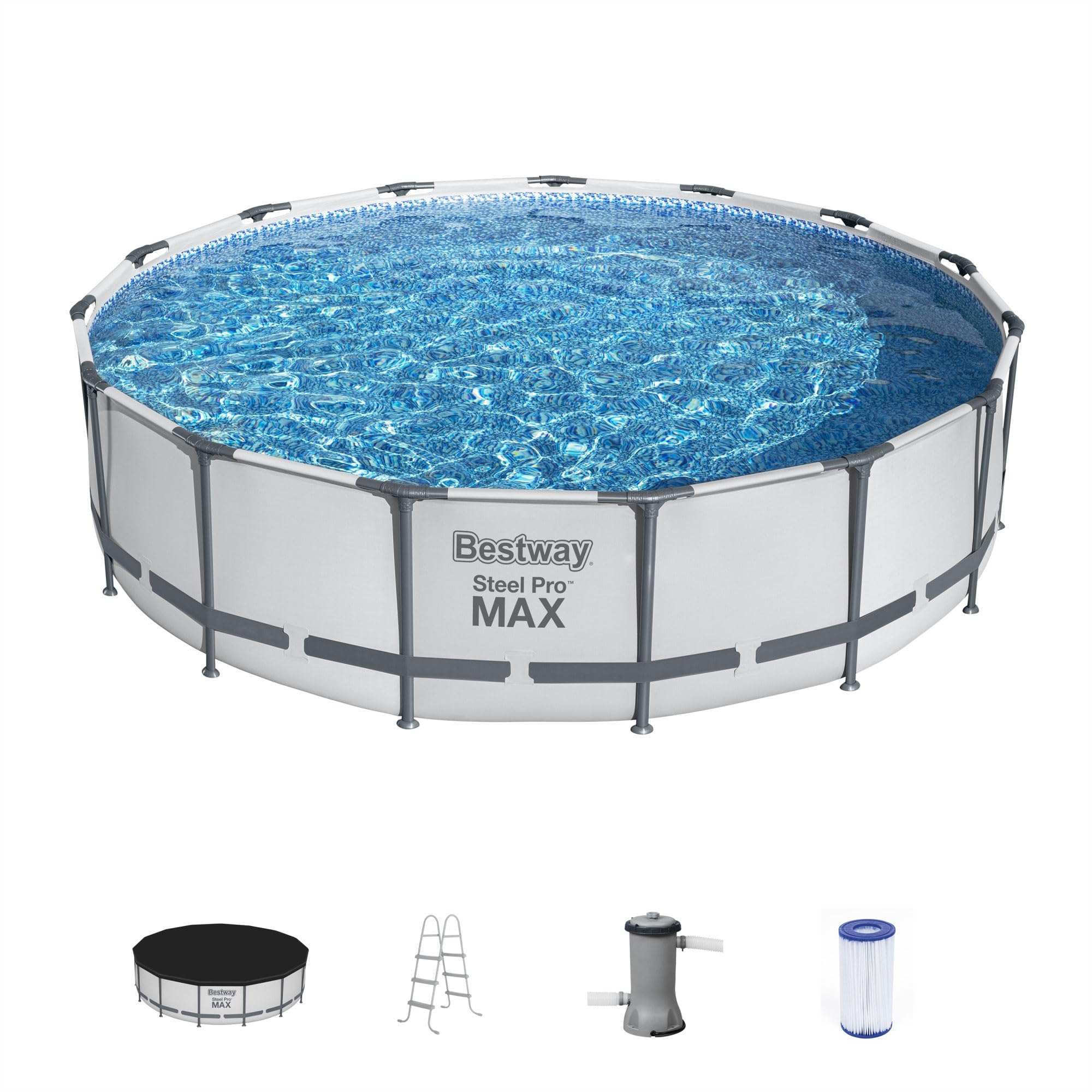 Bestway Steel Pro Max 15' X 42' Round Above Ground Swimming Pool Set Outdooor Metal Frame Family Pool With Filter Pump, Ladder