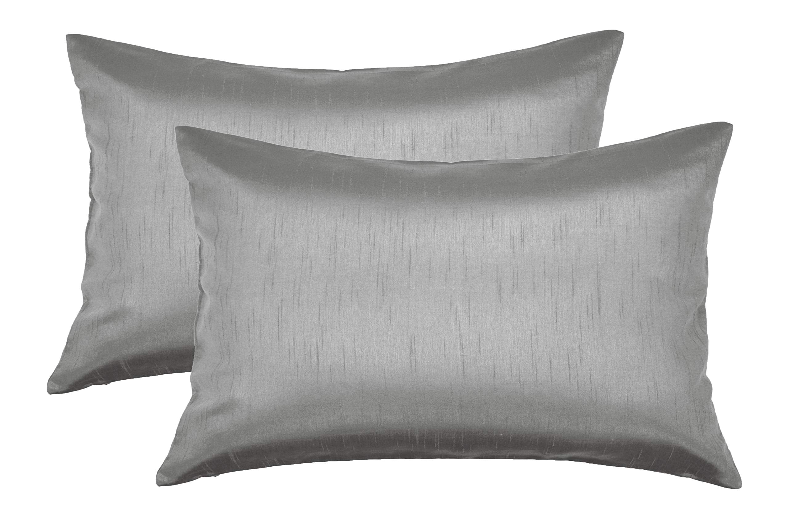 Aiking Home 12X18 Inches Faux Silk Rectangular Throw Pillow Cover, Zipper Closure, Charcoal (Set Of 2)