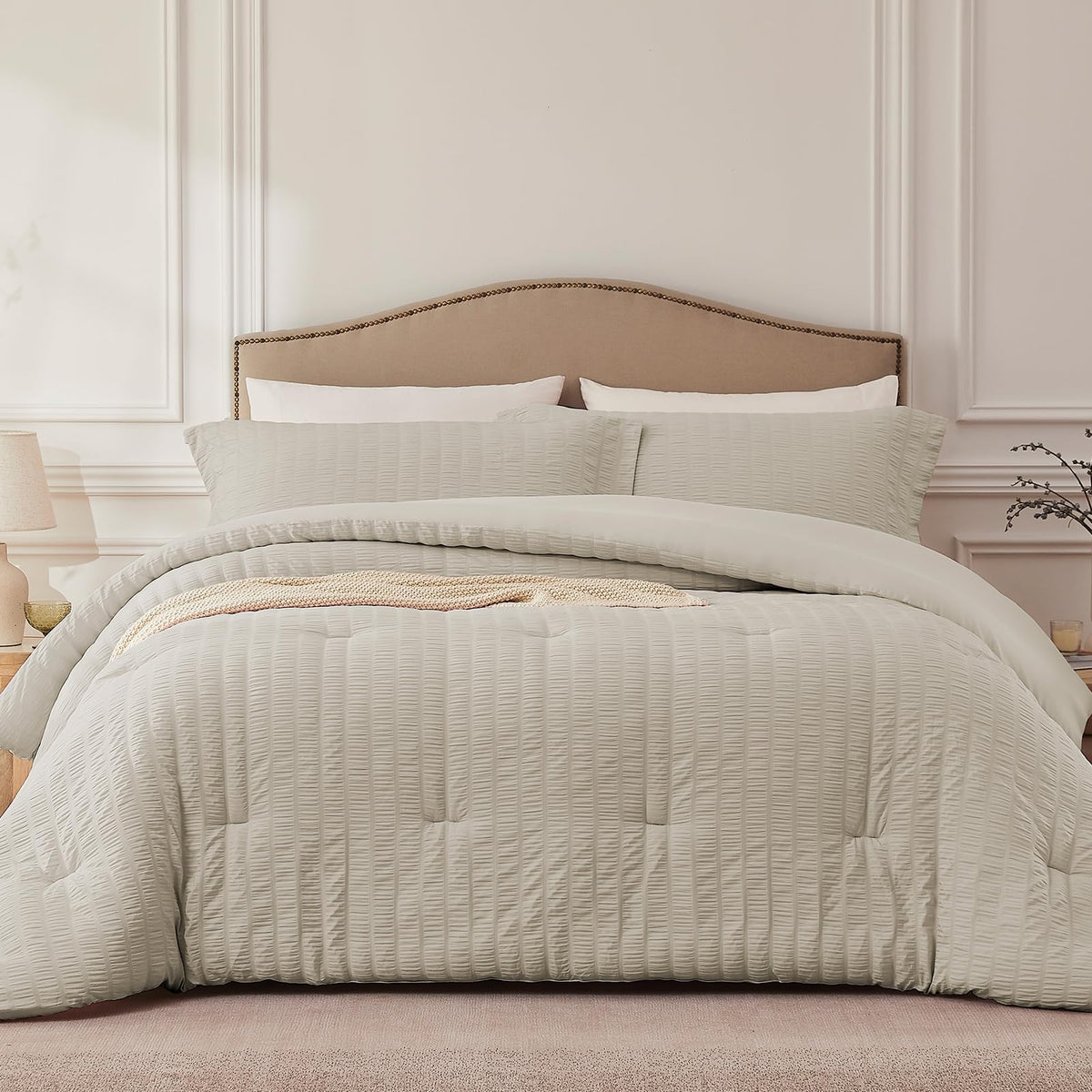 Quataly Oatmeal Twin/Twin Xl Comforter Set - 2 Pieces Seersucker Lightweight Bedding Comforter Sets (1 Soft Fluffy Comforter & 1