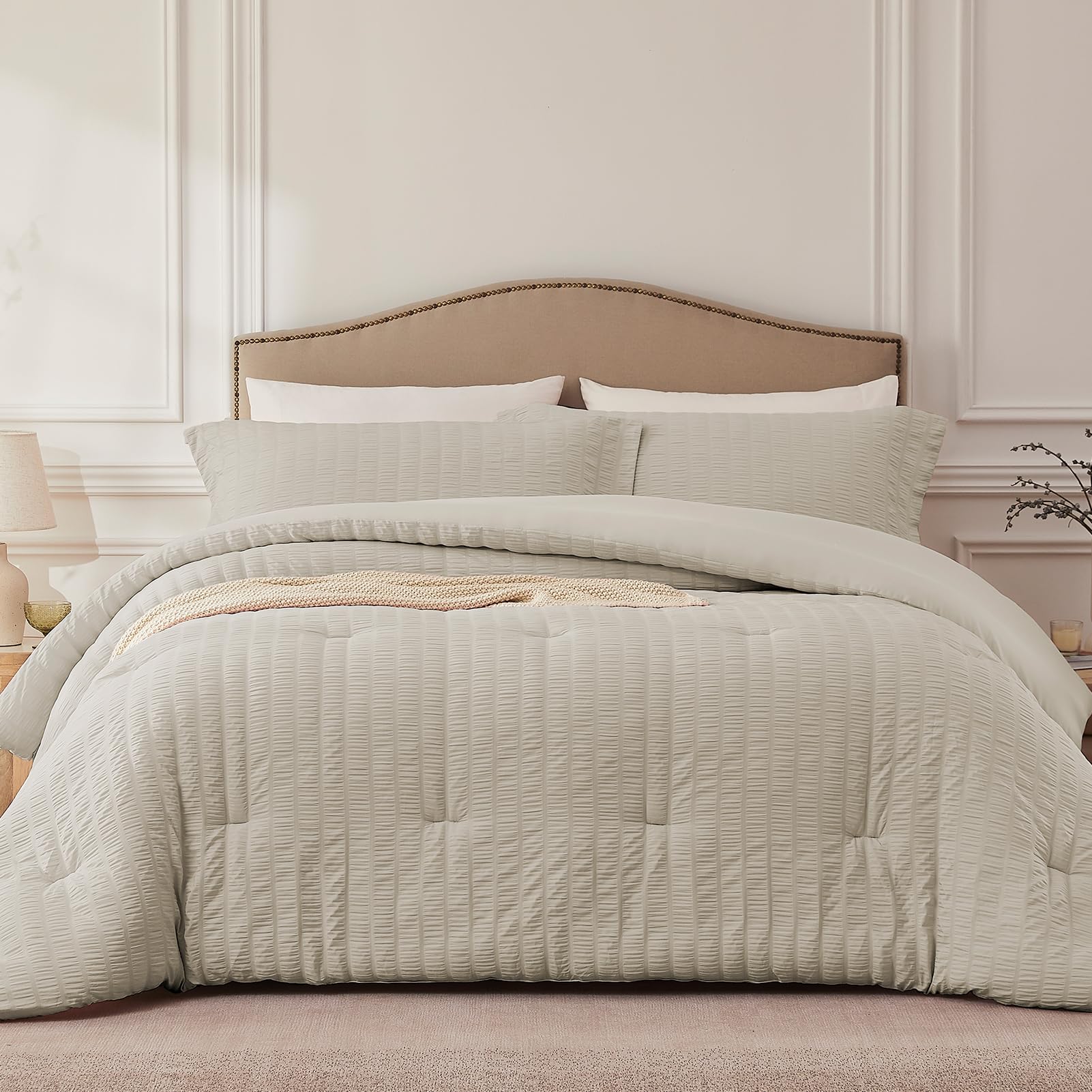 Quataly Oatmeal Twin/Twin Xl Comforter Set - 2 Pieces Seersucker Lightweight Bedding Comforter Sets (1 Soft Fluffy Comforter & 1