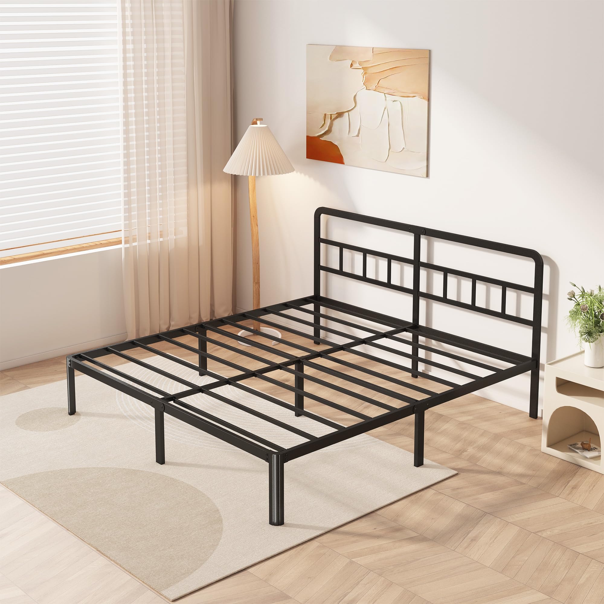 Yicensen 14 Inch King Bed Frame With Headboard, Heavy Duty Metal King Size Platform Bed Frame With Rounded Corner Legs, No Box S