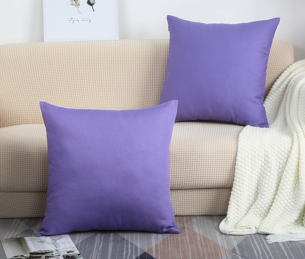 Tangdepot Handmade Decorative Solid 100% Cotton Canvas Throw Pillow Covers/Pillow Shams, (26'X26', Violet), 1 Count (Pack Of 1