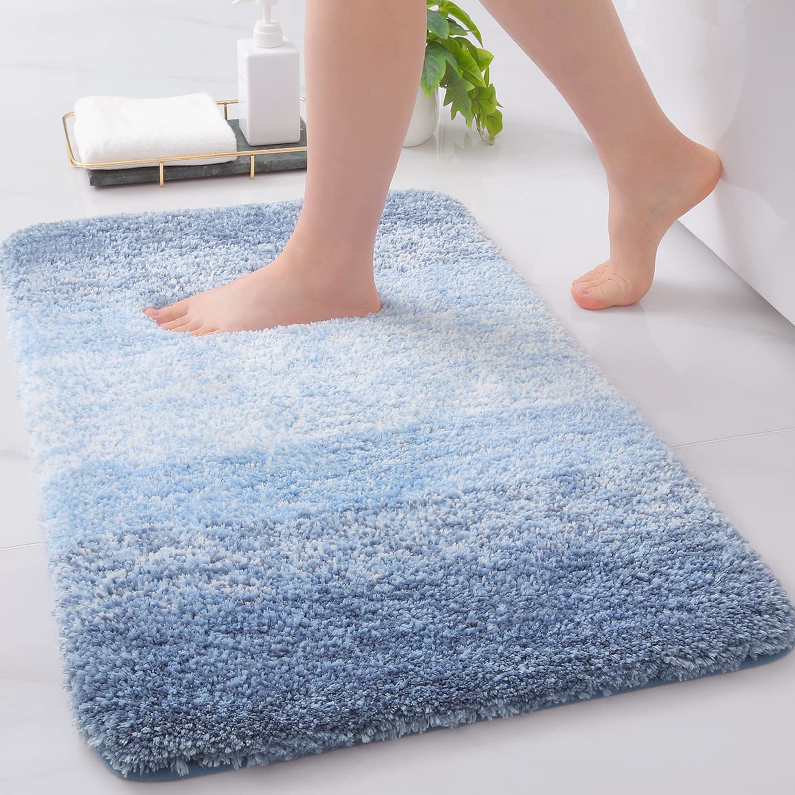 Arotive Bathroom Rug, Shaggy Soft Microfiber, Ultra Absorbent, Non Slip, Light Blue, 24 x 16