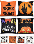 Halloween Decorations Double-Side Printing Pillow Covers 18'' X 18'' Set Of 4, With 8 Cute Halloween Decor Patterns, Elegant Inv