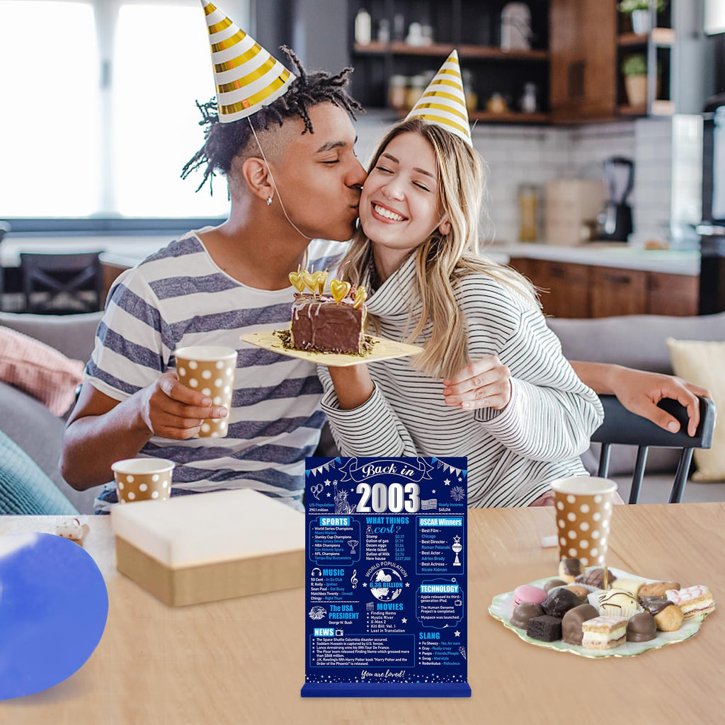 Eiurteao 21Th Birthday Decorations Back In 2003 Table Sign For Boys, Blue Silver 21 Birthday Two-Sided Wooden Table Poster With