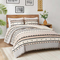 Hyde Lane Boho Queen Comforter Set, Modern Farmhouse Full Size Bedding, Cotton Top With Neutral Rustic Clipped Jacquard Stripes,