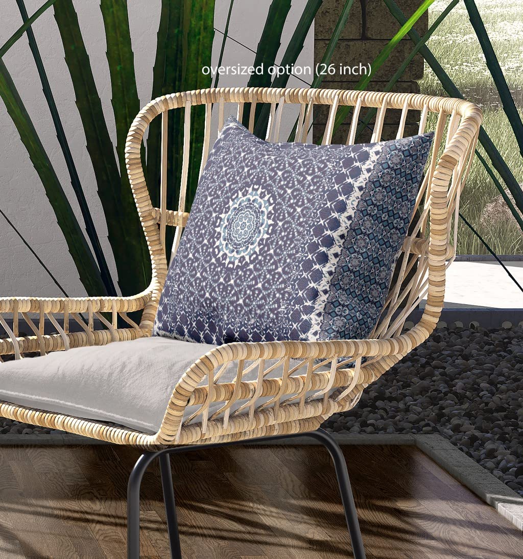 HomeRoots Indigo Light Blue Broadcloth 28â€ Slate Blue Holy Floral Indoor Outdoor Throw Pillow
