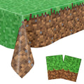 FUNTON Miner Birthday Decorations, 2 pcs Pixel Party Table Cloth, Pixel Gaming Birthday Decorations Set
