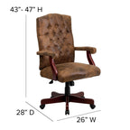 Flash Furniture Derrick Traditional Microfiber Tufted Swivel Office Chair with Wood Base, Ergonomic Farmhouse High-Back Desk Chair, Bomber Brown