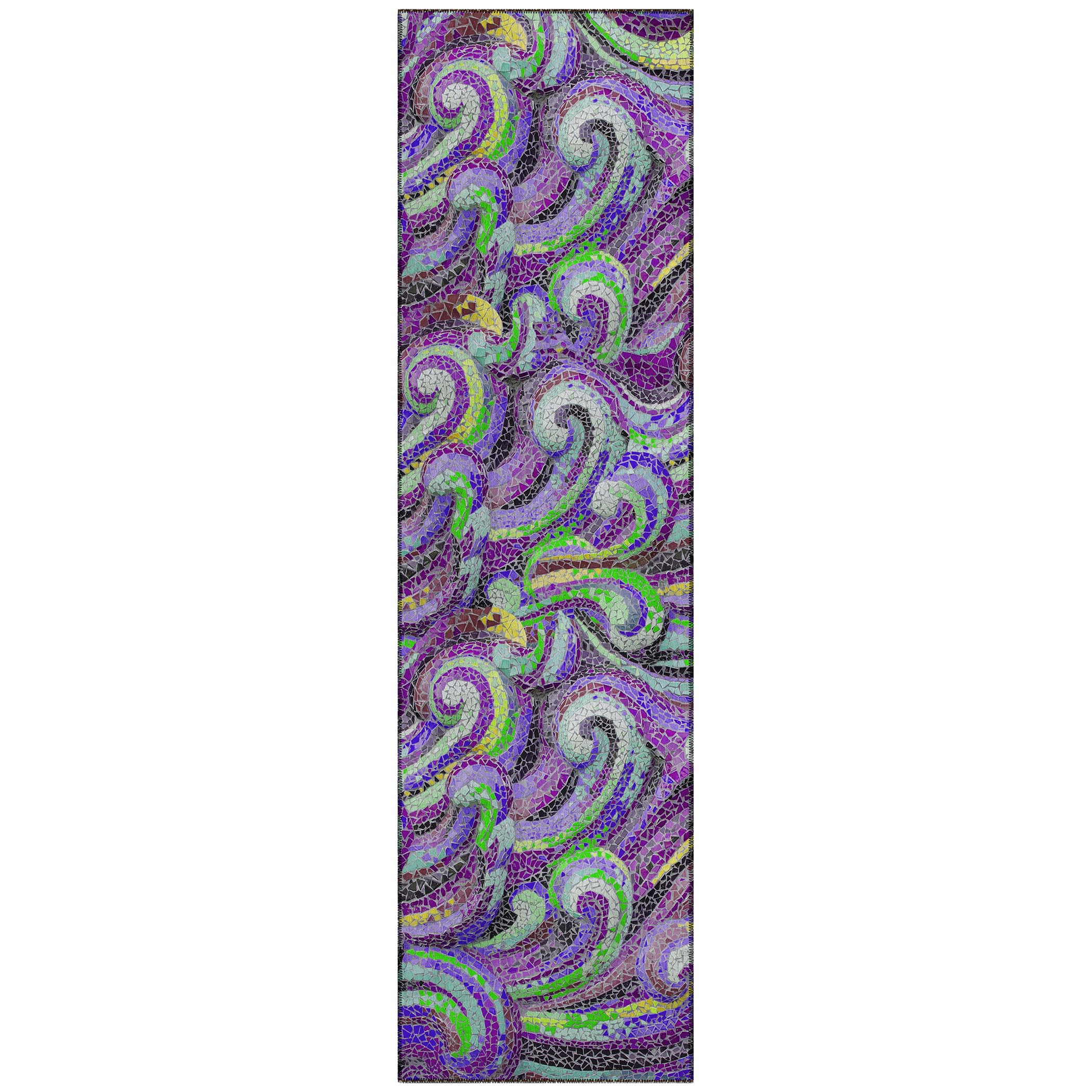 Addison Rugs Surfside Asr44 Purple 2'3" X 7'6" Indoor Outdoor Runner Rug, Easy Clean, Machine Washable, Non Shedding, Bedroom, Living Room, Dining Room, Kitchen, Patio Rug