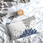 Cxmeifly Navy Blue White Grey Pillow Covers 12X20 Inch Set Of 2 Dahlia Floral Decor Throw Pillows Summer Modern Geometry Flower