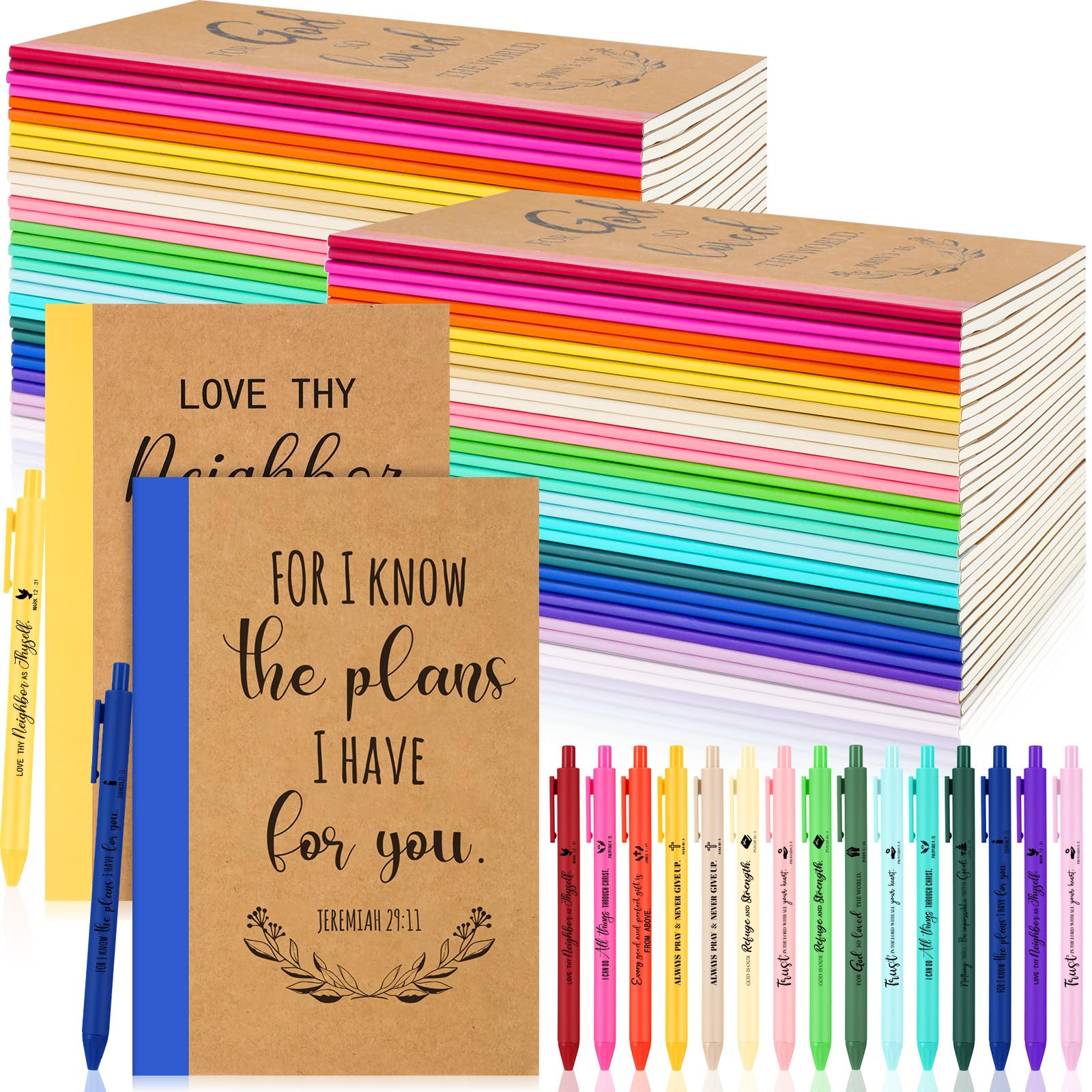 Resurhang 60 Sets Christmas Christian Notebook and Pen Thanksgiving Gift Set Bulk A5 Composition Journal Bible Verse Pen Religio