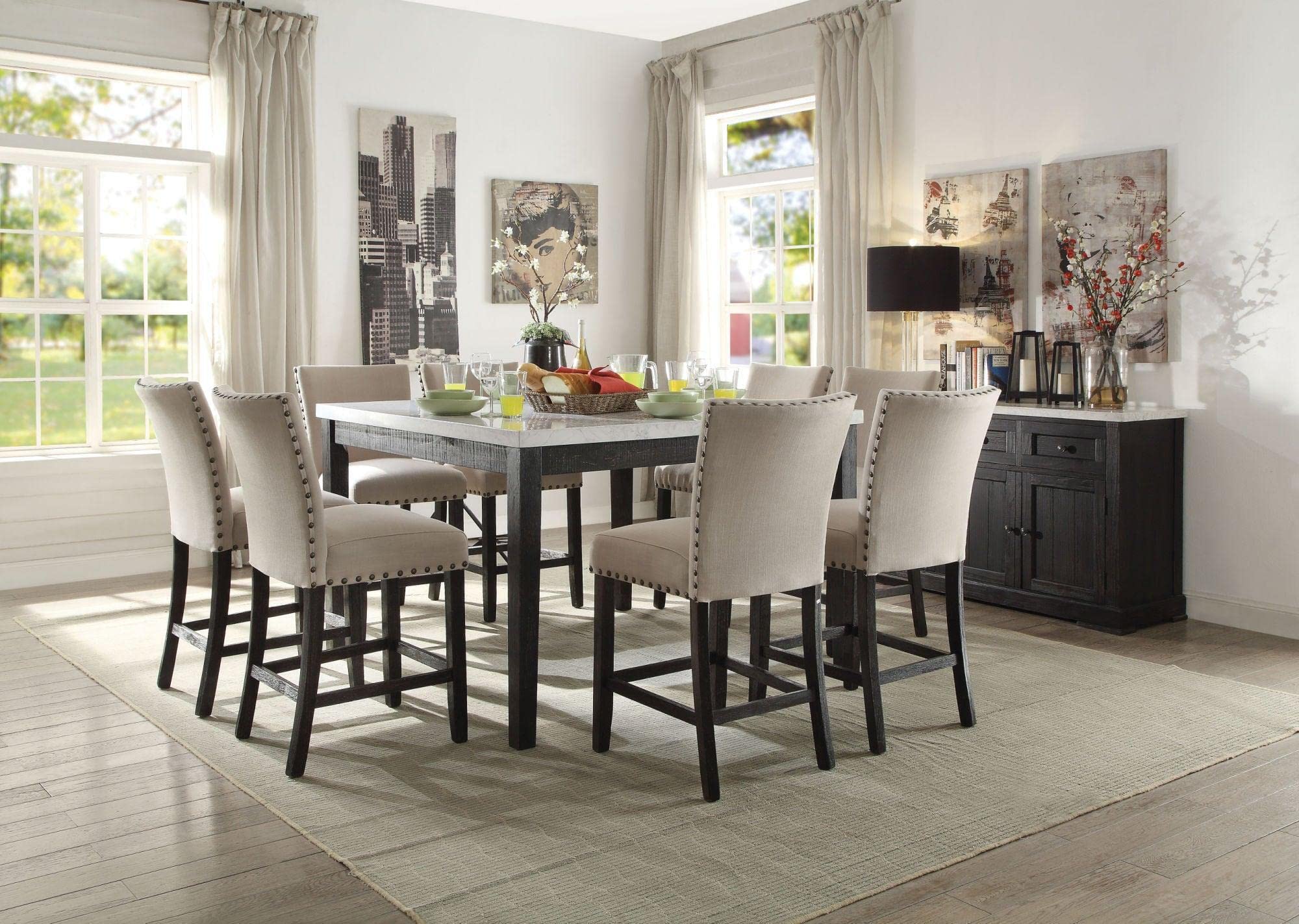 ACME Furniture Nolan Counter Height Table, White Marble/Salvage Dark Oak