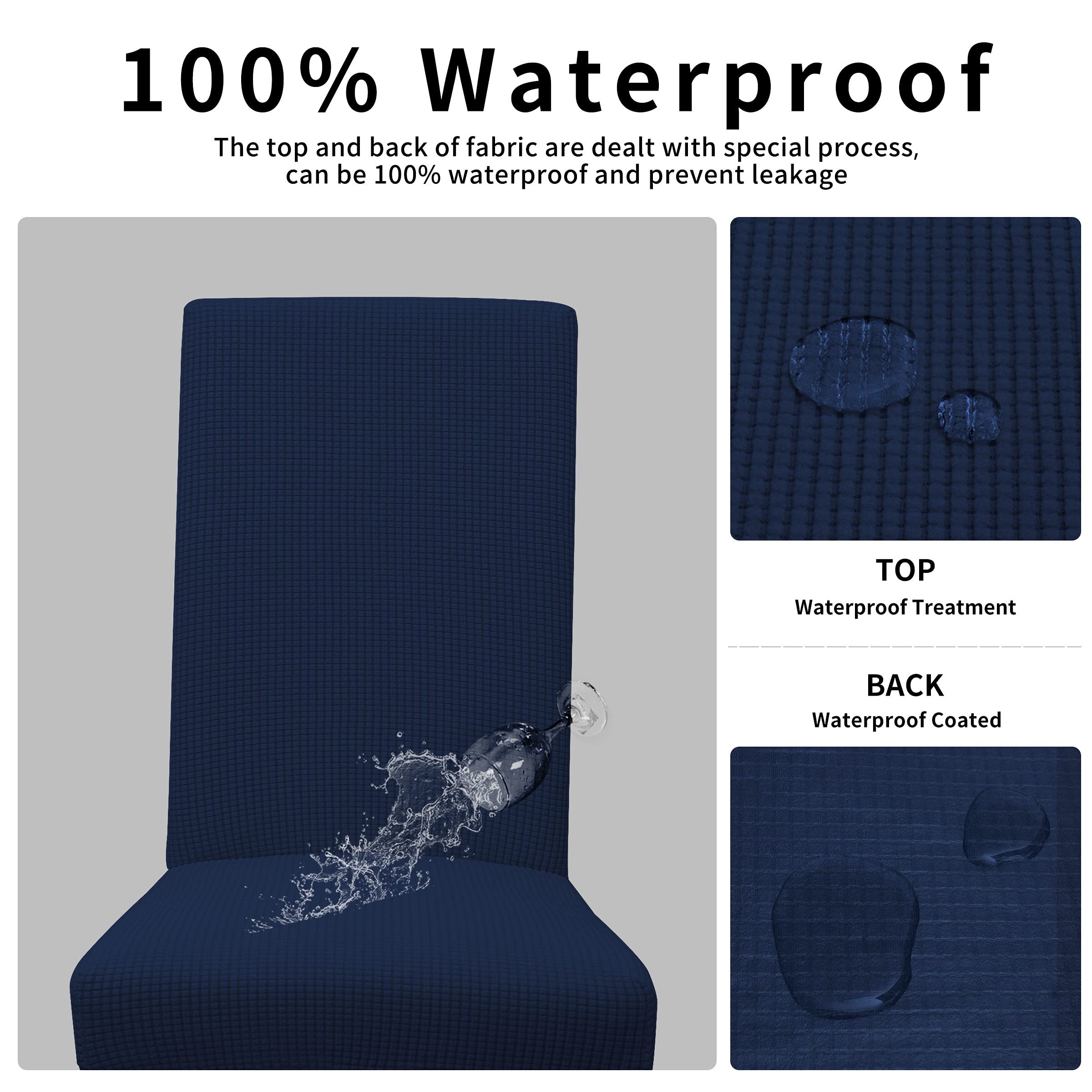 Easy-Going 100% Waterproof Dining Room Chair Cover Set Of 4, Stretch Jacquard Parson Chair Slipcover Removable Washable Chair Protector For Home, Restaurant, Banquet (Large, Navy)