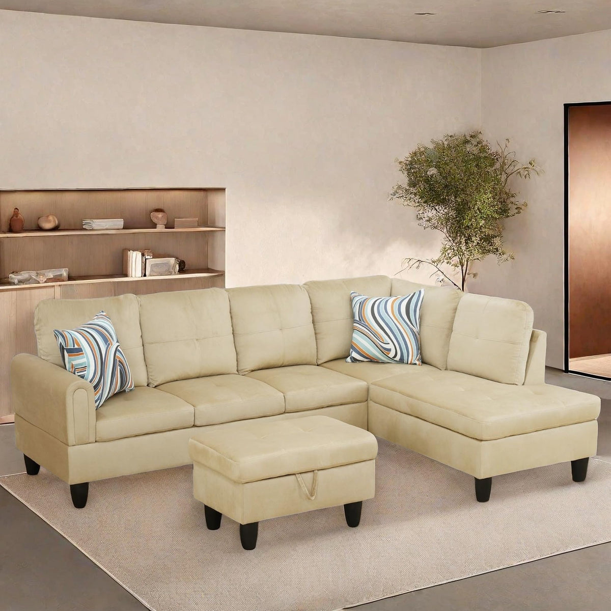 Chicfurnit L Shaped Sectional Couches, Lounge Modular Sectional Sofa With Ottoman Storage, Modern Comfy L Shaped Couch For Livin