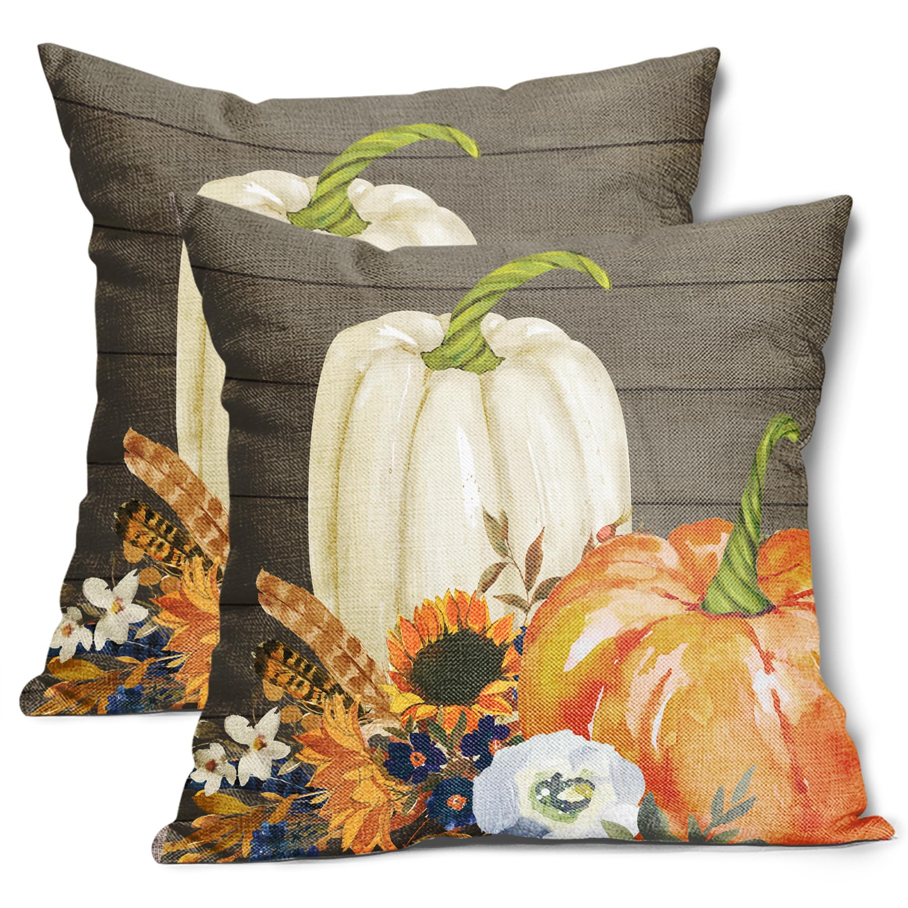 Kawani White Orange Pumpkin Fall Pillow Covers 18X18 Inch Sunflower Leaf Wood Decorative Couch Pillow Cases Set Of 2 Autumn Than