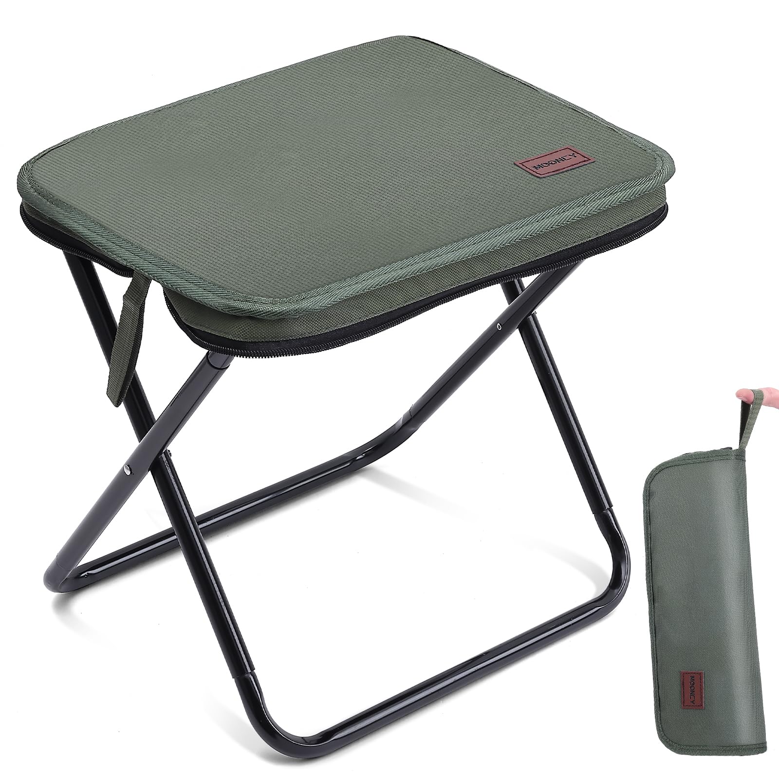 MOONCY Portable Stool, 13 Inch Small Folding Stool for Adults, Ultralight Green Camping Stools for Hiking and Fishing, Hold Up t