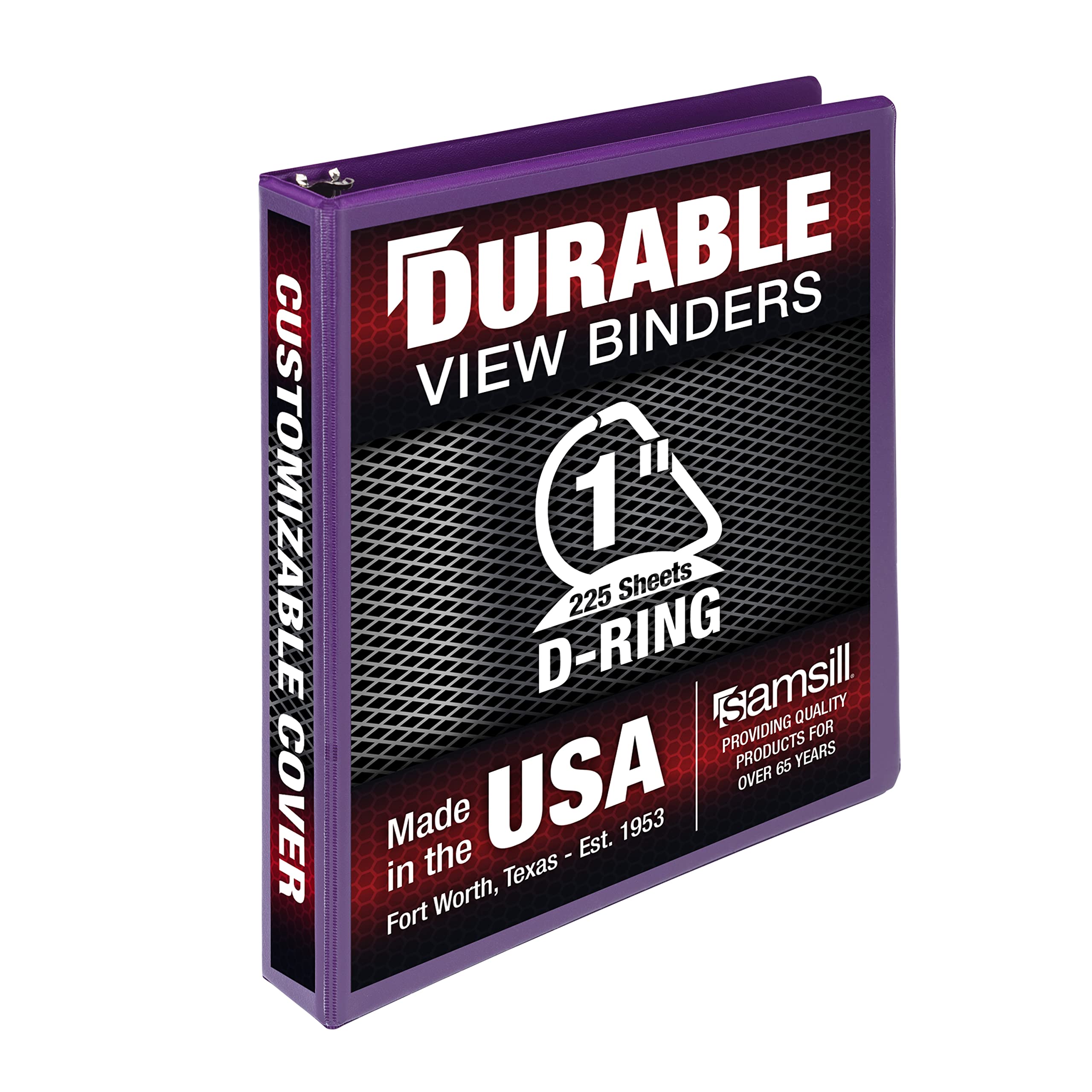 Samsill Durable 1 Inch Binder, Made In The Usa, D Ring Binder, Customizable Clear View Binder, Purple, Holds 225 Pages
