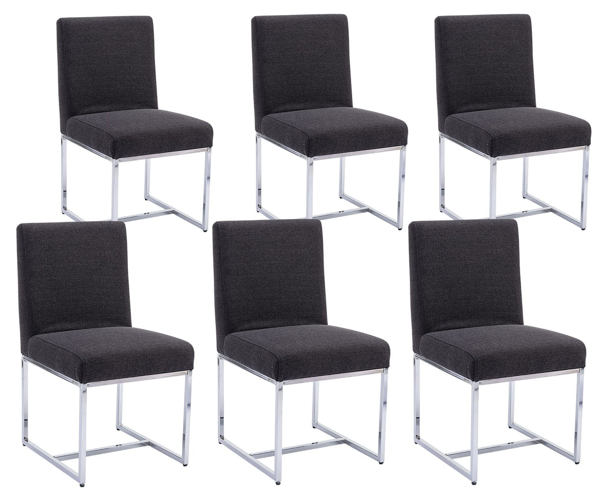 Vescasa Linen Upholstered Dining Chairs Set Of 6, Mid Century Modern Padded Chair With Chrome Metal Frame For Restaurant, Dining