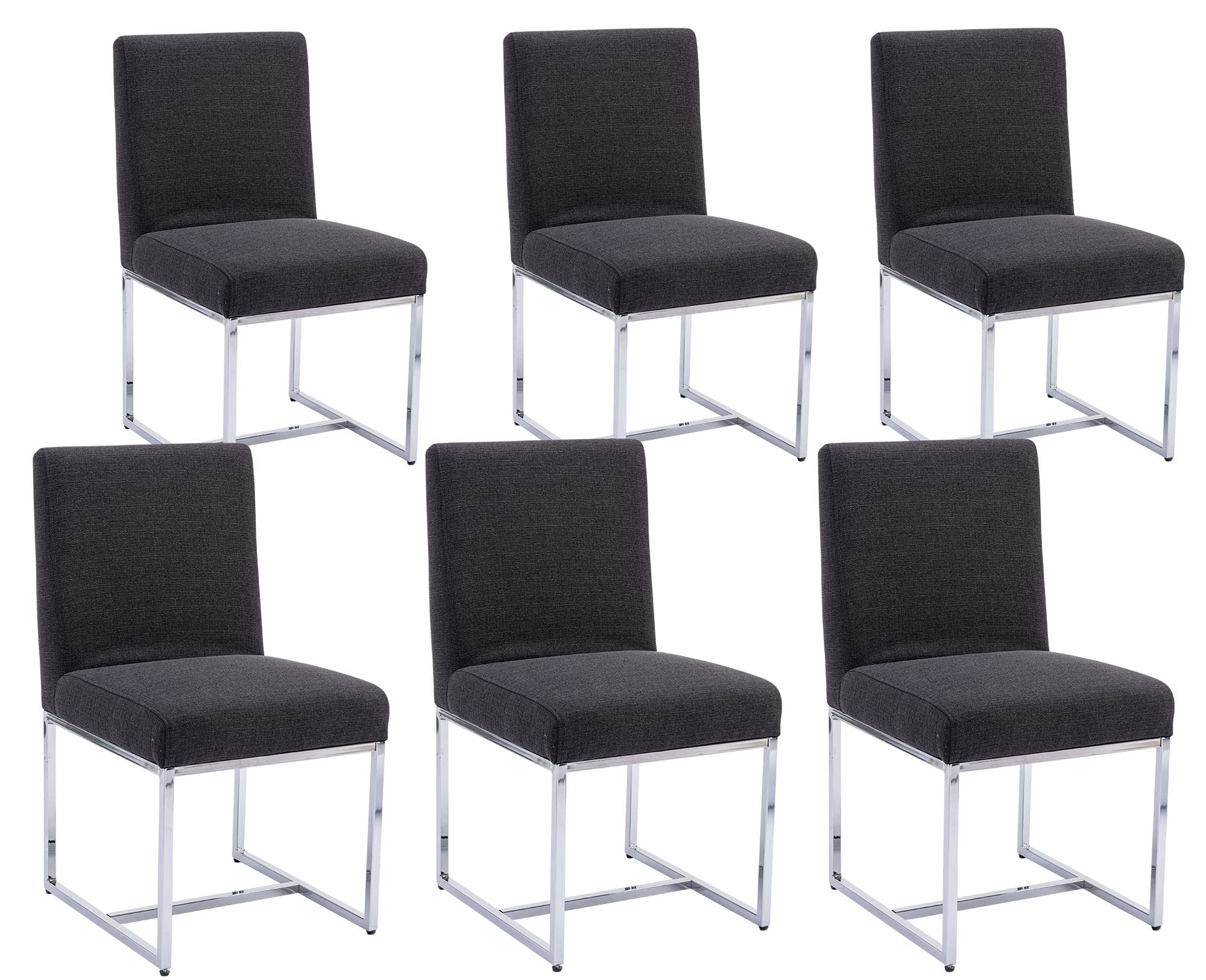 Vescasa Linen Upholstered Dining Chairs Set Of 6, Mid Century Modern Padded Chair With Chrome Metal Frame For Restaurant, Dining