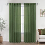 Koufall Green Curtains 96 Inches Long For Dining Room,Semi Sheer Boho Dark Olive Curtains For Nursery Boy