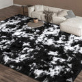 EVOIONOS Black White Tie-dye Rug for Living Room, 5x7 Ft Fluffy Shaggy Bedside Area Rugs for Bedroom, Plush Soft Indoor Floor Ca