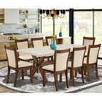 East West Furniture X727Mzn32-9 9 Piece Dining Room Furniture Set Includes A Rectangle Dining Table With X-Legs And 8 Light Beige Linen Fabric Parsons Chairs, 40X72 Inch, Multi-Color