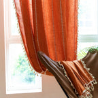 Deeprove Orange Boho Curtains 96 Inches Long With Tassel For Bedroom Living Room, Bohemian Embroidery Farmhouse Cotton Linen Fre