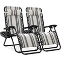 Best Choice Products Set Of 2 Adjustable Steel Mesh Zero Gravity Lounge Chair Recliners W/Pillows And Cup Holder Trays - Gray Stripes