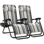 Best Choice Products Set Of 2 Adjustable Steel Mesh Zero Gravity Lounge Chair Recliners W/Pillows And Cup Holder Trays - Gray Stripes