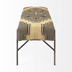 HomeRoots Black Rectangular Metal/Antiqued-Nickel Toned Base W/Upholstered Tan Pattered Seat Accent Bench