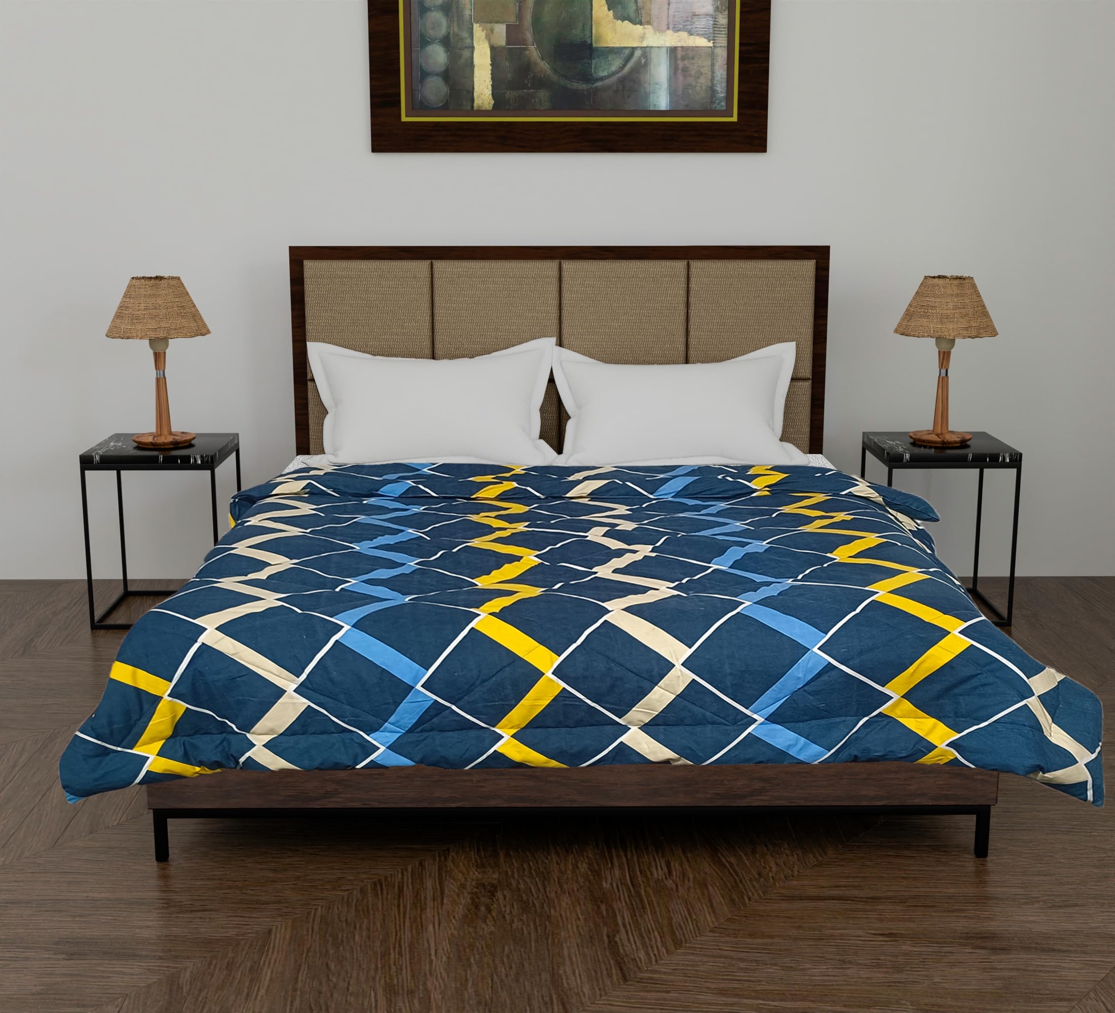 Daksh 200 Gsm Microfiber Winter Comforters For Double Bed | 180 Tc Poly Cotton Printed Blanket Quilt | Size 228Cm X 254Cm (Blue)