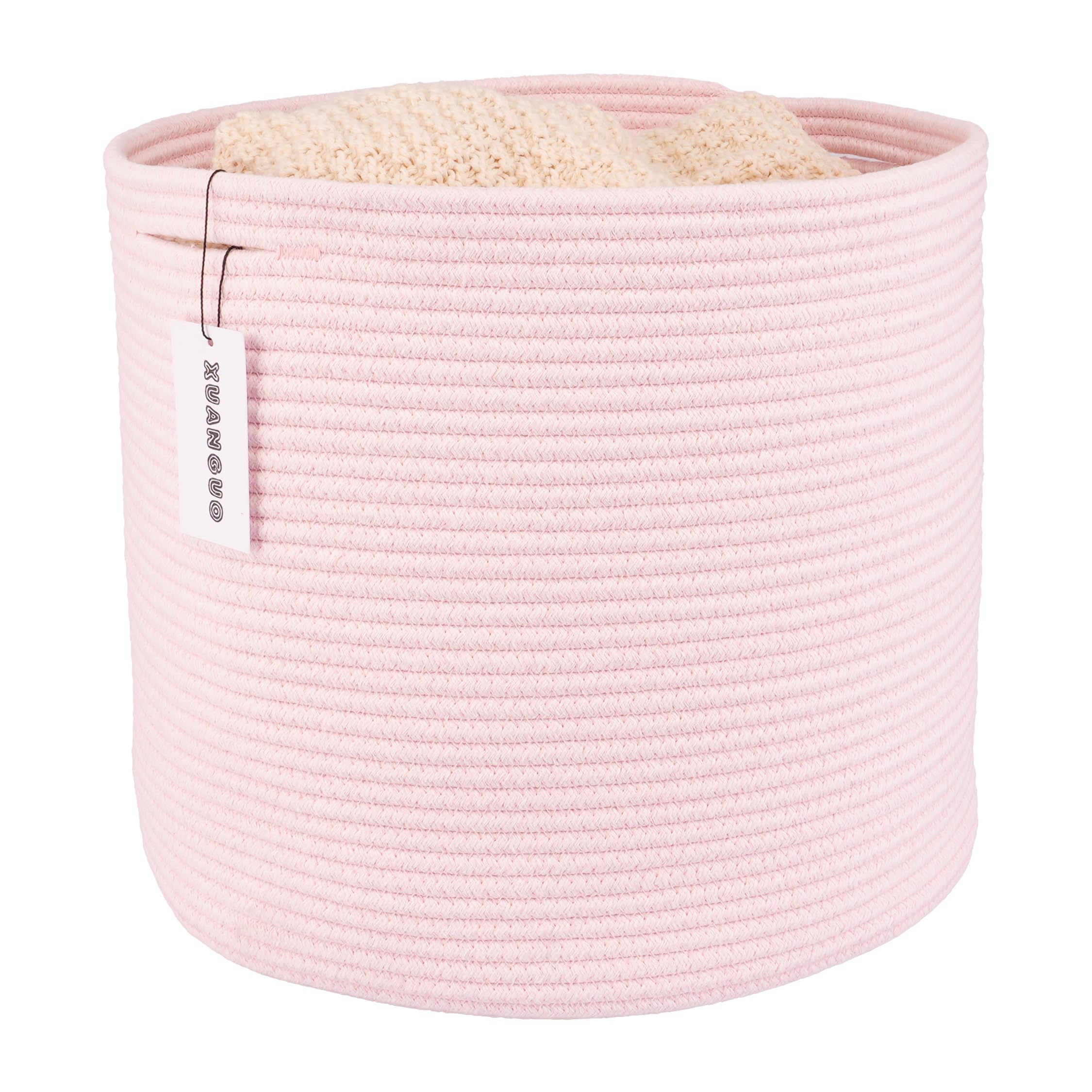 XUANGUO Cotton Rope Basket For Girls Kids 16   X14    Baby Laundry Baskets Nursery Bin Round Woven Basket Organizer For Storage 