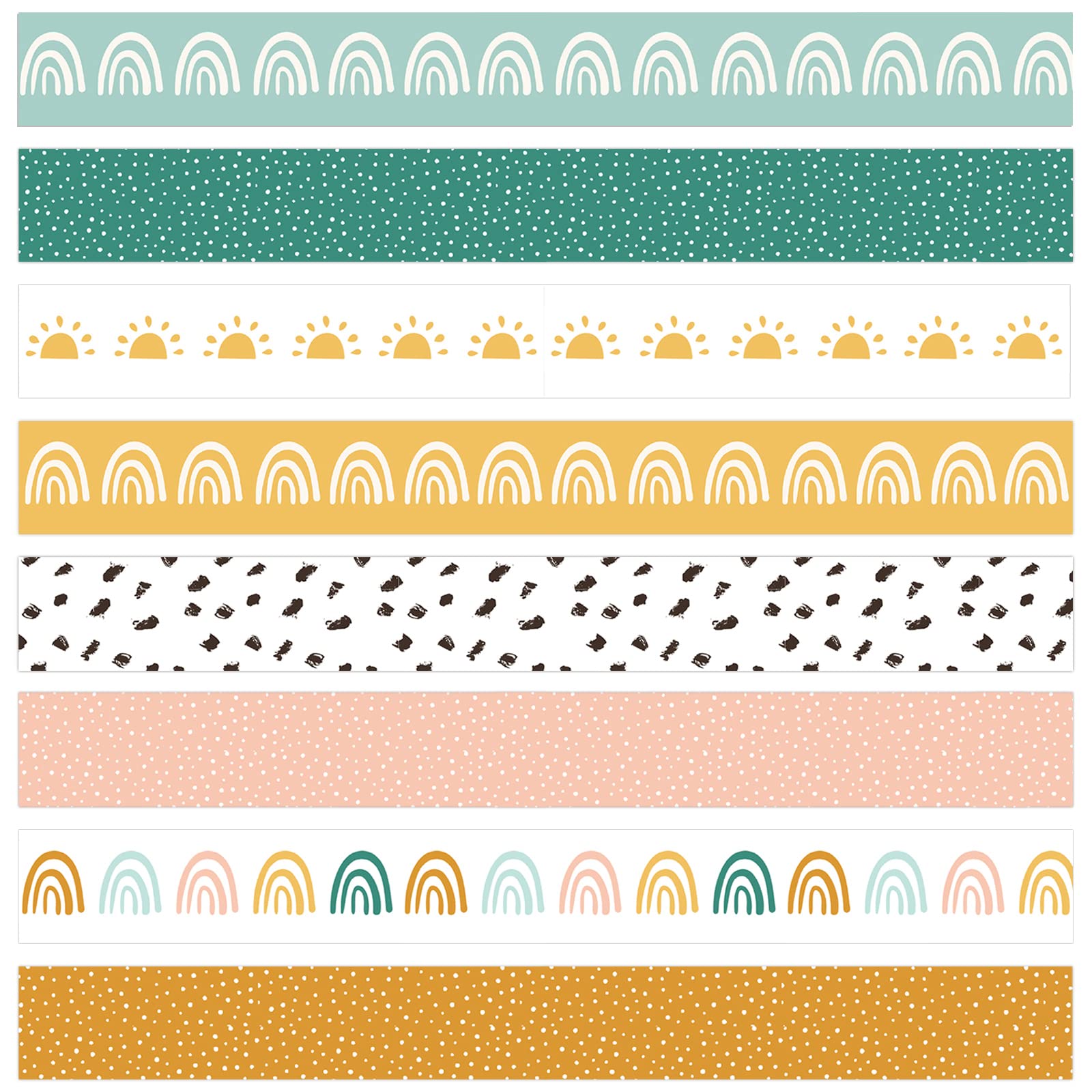 Whaline 82Ft Boho Bulletin Board Borders 8 Designs 72Pcs Rainbow Themed Decoration Colorful Trim Border Stickers For School Clas