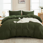 Avelom Dark Olive Green Seersucker Duvet Cover Set Full (80 X 90 Inches), 3 Pieces (1 Duvet Cover + 2 Pillow Cases), Ultra Soft Washed Microfiber, Textured Duvet Cover With Zipper Closure, Corner Ties