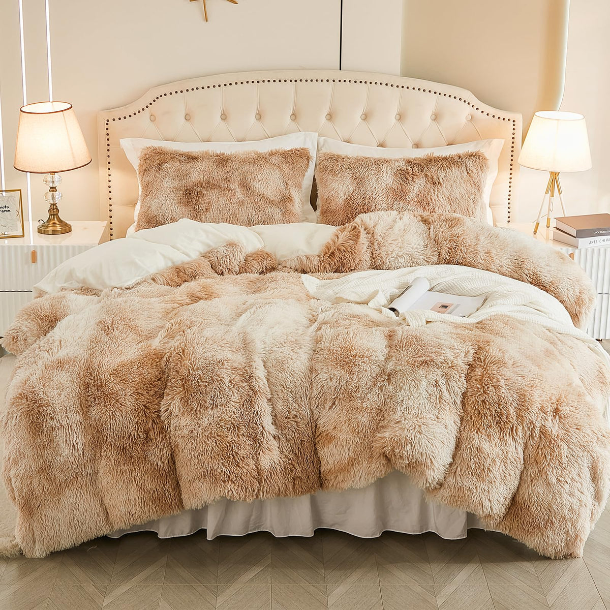 Emme Luxury Khaki Fuzzy Duvet Cover Set Twin Size Fluffy Comforter Cover Set For Twin Bed 2 Pieces Shaggy And Plush Soft Bedding